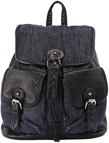 GFE Women's Girls Must Have Daypack Denim Canvas Summer Holiday Backpack Black