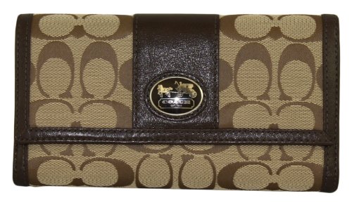 Coach Logo Sutton Khaki Mahogany Checkbook Wallet