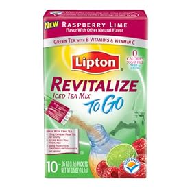 Lipton Green Tea To Go, Revitalize Raspberry Lime, 10-count, 0.05-Ounce Boxes (Pack of 6)