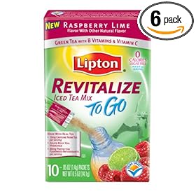 Lipton Green Tea To Go, Revitalize Raspberry Lime, 10-count, 0.04-Ounce Boxes (Pack of 6)