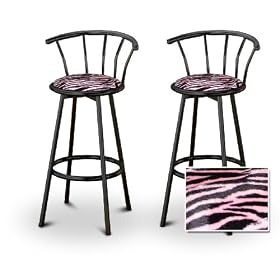 2 Animal Pink Zebra Print Black Swivel Barstools by The Furniture Cove
