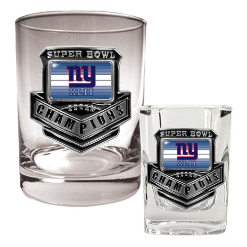 Buy NEW YORK GIANTS SUPER BOWL XLII CHAMPIONS ROCKS GLASS & SHOT GLASS SET by Great American Products