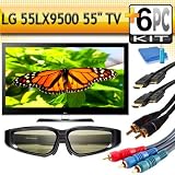 LG 55LX9500 55 1080p 400Hz 3D LED LCD HDTV with LG AG-S100 3D Active Shutter Glasses & 5pc Hook Up Kit (2 6FT HDMI Cables,6FT Audio Interconnect Cable ,6FT Component Cable, TV Cleaning Kit)