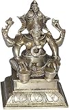 Brass Ganesha Seated Statue Playing Tabla 4 x 3 x 5.5 inches