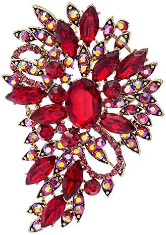 Red Rhinestone Brooch Women Jewelry Broaches Pins Flower Wedding Bouquet Birthday Gifts 4080