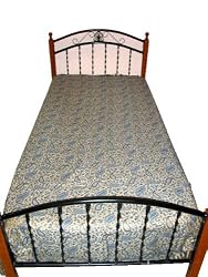 Blue Gold paisley Pashmina Bedspreads Kashmir Twin Size Sofa Throw