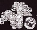 Translucent 12mm d6 Clear w/White Pipped Dice