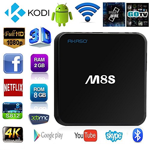 AKASO M8S 4K Android TV Box Amlogic S812 Quad Core 2GB RAM 8GB Flash Fully Loaded KODI With Octa-core GPU, HDMI Dual Band Wifi 2.4GHz 5GHz Bluetooth 4.0 Streaming Media Player