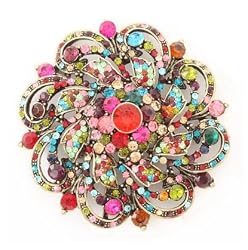 BIG Large Red Multi Color Crystal Brooch Pin