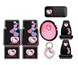 Hello Kitty Hearts Design 9pc Combo Set Front & Rear Floor Mats, Seat Covers, Steering Wheel Cover, CD Visor Organizer & Keychain