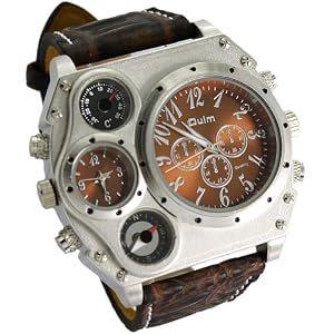 Oulm Analog Dark Brown Leather Strap Four Sub-dials Men Watch