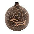 Handcrafted Terracotta Black Gourd Vase With Chic Crackle Finish And Creature Motif