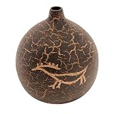 EXP Handcrafted Terracotta Black Gourd Vase With Chic Crackle Finish And Creature Motif