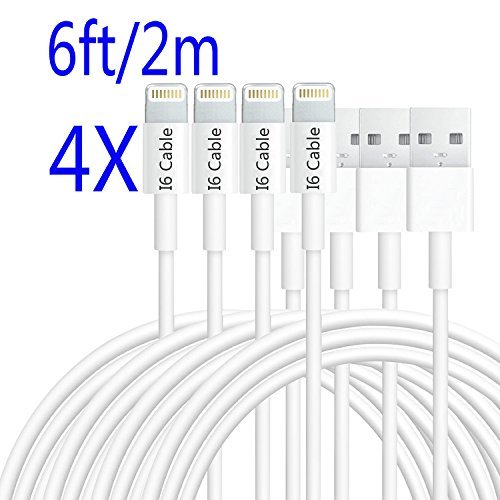 iPhone Cable,I6 Cable(TM) 4-Pack 6Ft/2m Extra Long Lightning To USB Cable iPhone 5 Cable iPhone 6 Cable 8-Pin Lightning Cable for iPhone 6 iPhone 6Plus 5 5s iPad Air iPad mini iPad 5