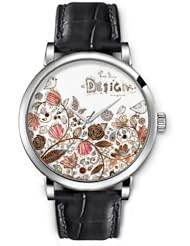 SPRAWL Aanalog Fashion Series Silver Ladies Watches of Genuine Black Leather Strap,Unique Wrist Watch for Women Girls Designed with Design with nature