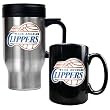 Los Angeles Clippers NBA Stainless Steel Travel Mug & Black Ceramic Mug Set - Primary Logo