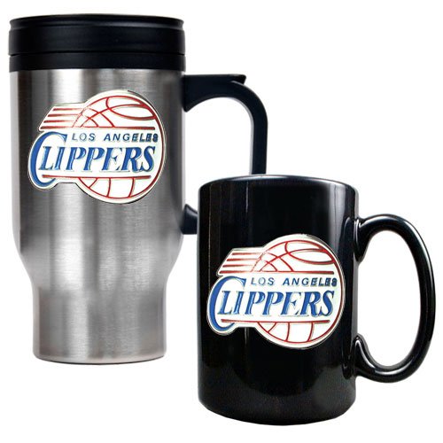 Los Angeles Clippers NBA Stainless Steel Travel Mug & Black Ceramic Mug Set - Primary Logo