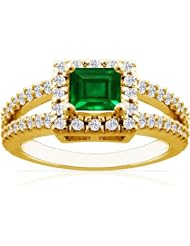 14K Yellow Gold Princess Cut Emerald Ring With Sidestones (GIA Certificate)