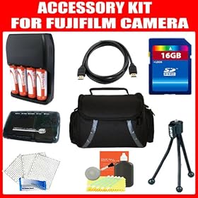 Deluxe Accessory Package Includs 16GB SDHC High Speed Memory Card with Card Reader, Deluxe Camera Bag, Mini HDMI Cable, 4x AA Rechargable Batteries, 5 Piece Lens Cleaning Kit for Fuji FinePix s2800, s2950, s3200, s4000 and HS20EXR Digital Cameras