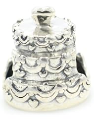 .925 Sterling Silver " Wedding Cake w/Heart " Bead Compatible with Pandora Chamilia Kay Troll Bracelet