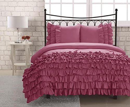 400 Threadcount 3 Peice Half Ruffle Duvet Set in Queen Solid Lavnder By Suburban Linens