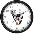 Holstein Cow Cartoon - side view Animal Wall Clock by WatchBuddy Timepieces (Hunter Green Frame)