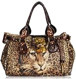Womens Fashion Leopard Animal Print Padlock Shoulder Handbag