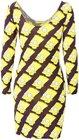 Simpson Print Lady Elastic Dress(Yellow,Extra Large)
