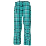 Teal Blue and Black tartan plaid check tie cord flannel cotton pants for lounging, sleep, sports. Unisex relaxed fit, available in 5 Adult sizes