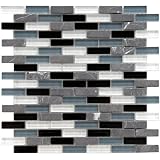 Sierra Subway Tuxedo 11 3/4 x 11 3/4 Inch Glass and Stone Mosaic Wall Tile (10 Pcs/9.6 Sq. Ft. Per Case, Ships for $1)