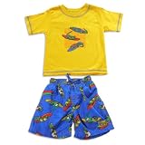 Plaid Fish - Toddler Boys 2 Piece Swimsuit Set, Gold, Blue