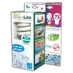 Clear-Lite 106546 ECO 20-Watt (75-Watt Equivalent) Natural Full Spectrum CFL Bulb, 1 Pack,... by Clear-Lite