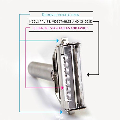 Chefo - Premium Stainless Steel Julienne Peeler & Vegetable Peeler, Ultra Sharp Dual Blade with Cleaning Brush. Cutter, Sliser, Shredder & Julienne All in One