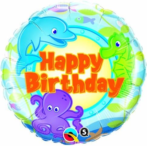 Happy Birthday Fun Sea Creatures Qualatex 18 inch Suprafoil Balloon