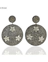 2.76Inch Diamond Pave 14kt Yellow Gold Round Dangle Earrings Silver Wedding Jewelry