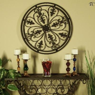 Tuscan Wrought Iron 24 Round Wall Grille with Fleur De Lis