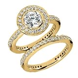 1.40 Ct Diamond Engagement Ring Bridal Set Round Cut Bezel Set Pave Style