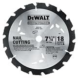 DEWALT DW3191 Series 20 7-1/4-Inch 18 Tooth FTG Nail Cutting Saw Blade with 5/8-Inch and Diamond Knockout Arbor