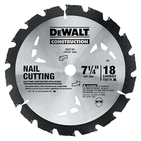DEWALT DW3191 Series 20 7-1/4-Inch 18 Tooth FTG Nail Cutting Saw Blade with 5/8-Inch and Diamond Knockout Arbor