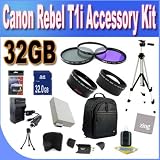 Canon T1i  Accessory Saver Kit (58mm Wide Angle Lens + 58mm 2X Telephoto Lens + 58mm 3 Piece Filter Kit + 32GB SDHC Memory + Extended Life Battery + Ac/Dc Charger + USB Card Reader + Deluxe Camera Backpack + Full Size Tripod + Microfiber Cleaning Cloth + LCD Screen Protectors + Mini Tripod + Accessory Saver Bundle!)