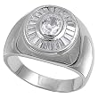 Sterling Silver Men's Ring - Clear CZ - 4mm Band Width - 18mm Face Height - Sizes: 9-13