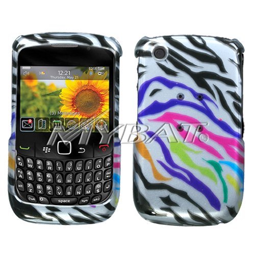 Snap-On Hard Case Cover Skin Protector for Blackberry Curve 8530/ 8520 – Rainbow Zebra (2D Silver) + Free Stars Stripes Silicone Wristband
