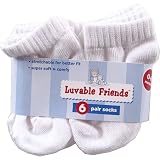 Luvable Friends No Show Baby Socks, 6 Pack, White, 18-36 Months