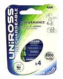 Uniross 4 x 1000mAh NiMH AAA Rechargeable Battery Electronics