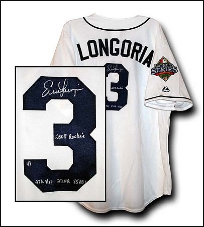 Evan Longoria Signed 2008 Tampa Bay Rays World Series Home Jersey Inscribed 