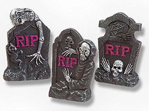 Halloween Skeleton RIP Tombstones, Pack of 3