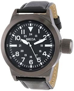 Breda Men's 1638-gunmetal/black Leo Screw-Cap Crown Oversized Watch