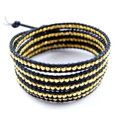 Chan Luu Gold Vermeil Wrap Bracelet on Black Leather