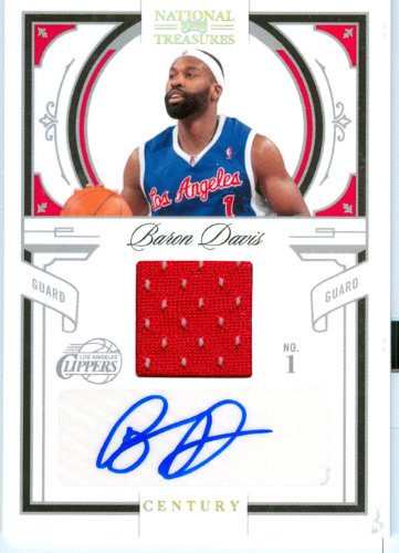 2010 Playoff National Treasures Authentic Baron Davis Autograph Game Worn Jersey Card