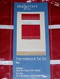 Valance & Tier Set - Red with White Ribbon Trim - Valance: 58W x 14L & Tier Pair: 58W x 36L